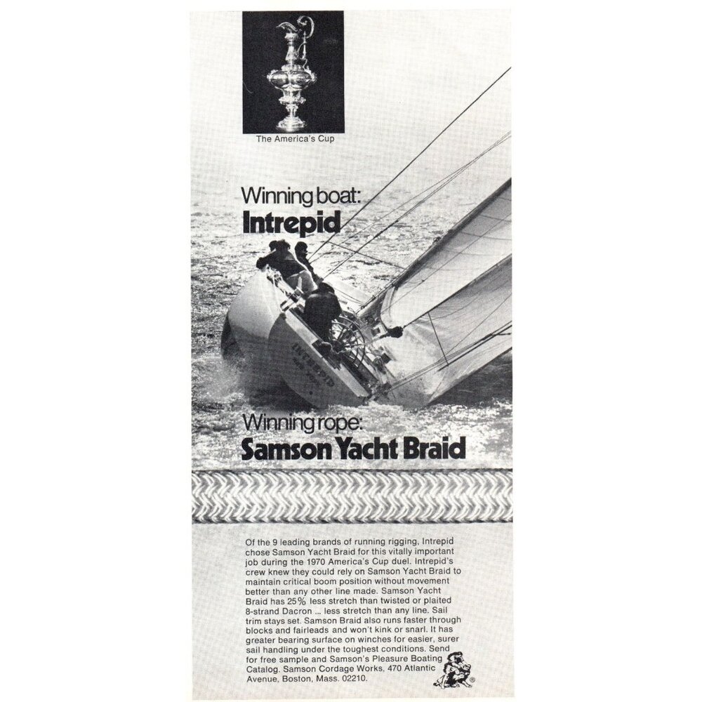 1971 Samson Yacht Braid Rope America's Cup Intrepid Vintage Print Ad Wall Art